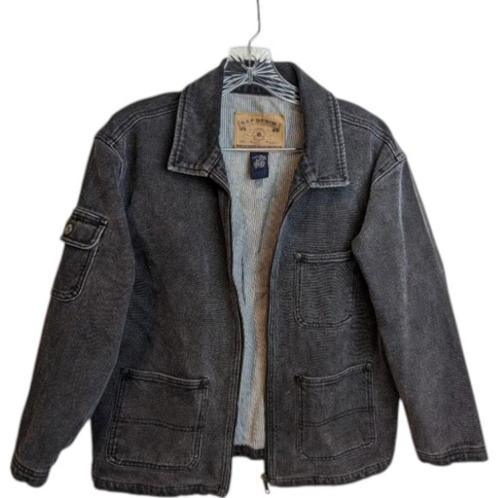 Gap Denim black acid wash collared denim jacket size L